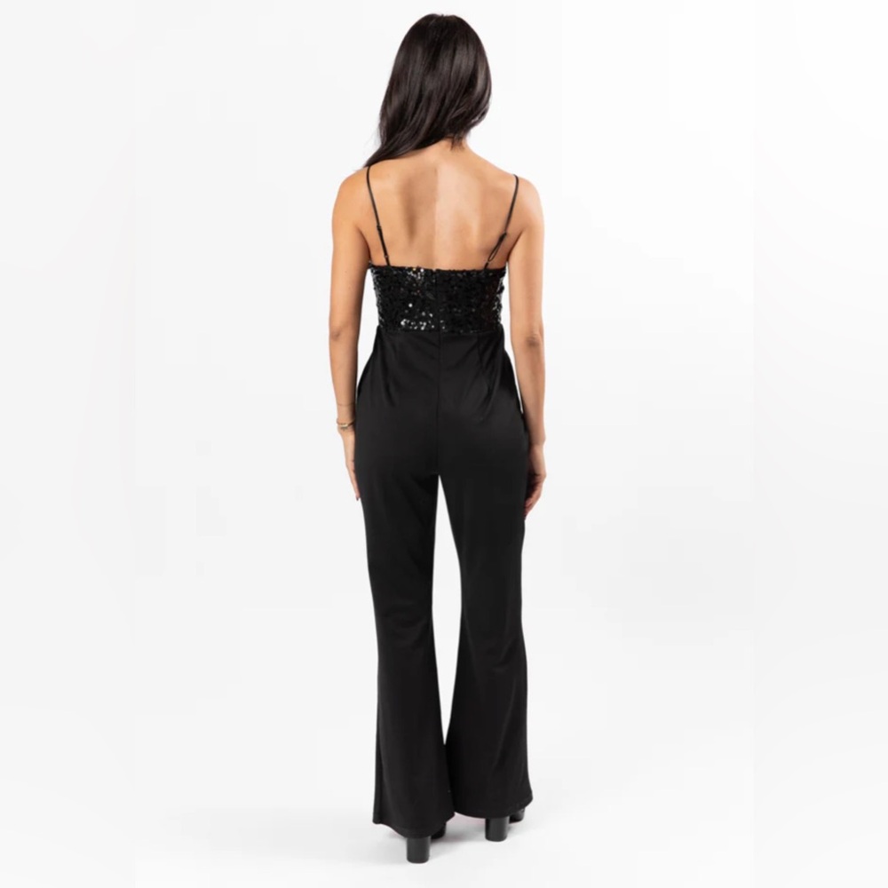 Elegant Black Sequin Jumpsuit - Picture 5 of 10